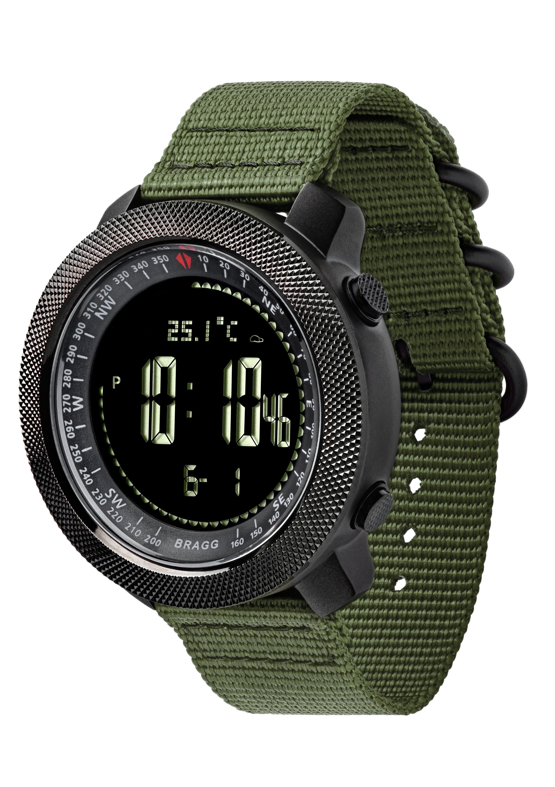 Bragg Black Ops Chrono watch with Green Nato Band Military Sports Digital Watch Bragg Watch 