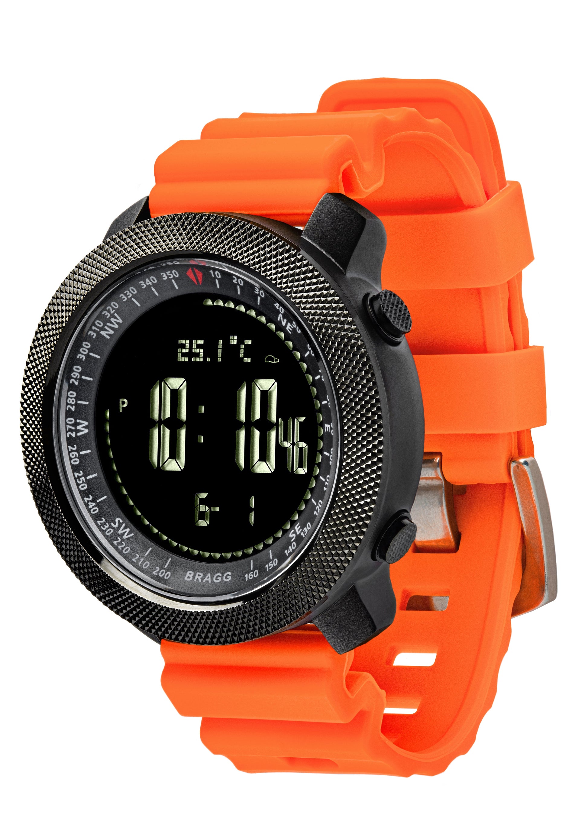 Bragg Black Ops Chrono watch with Orange Silicone Watch Band Military Sports Digital Watch Bragg Watch 