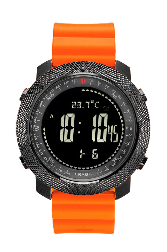 Bragg Black Ops Chrono watch with Orange Silicone Watch Band Military Sports Digital Watch Bragg Watch 